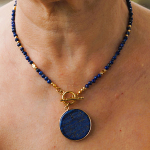 Naszyjnik z lapis lazuli 3 mm z monetą 30 mm