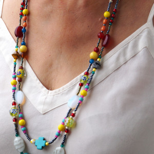 Naszyjnik z naturalnych kamieni – turkus, jadeit, ametyst, szkło