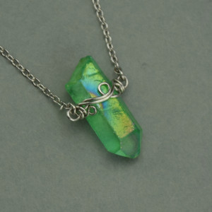 Naszyjnik zielony kryształ górski wire wrapping