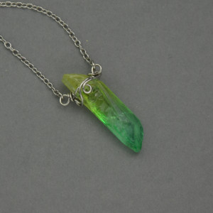 Naszyjnik zielony kryształ górski wire wrapping 3