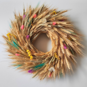 Naturalny jesienny wianek, suszone zboże.