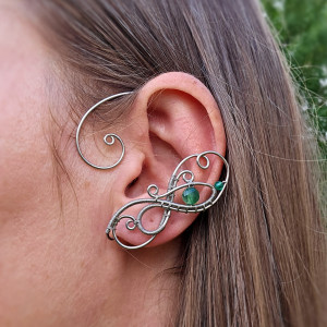 Nausznice kolczyki wire wrapping zielony agat