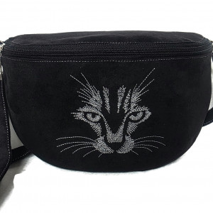 Nerka czarna z kotem na ramię haft kocurek