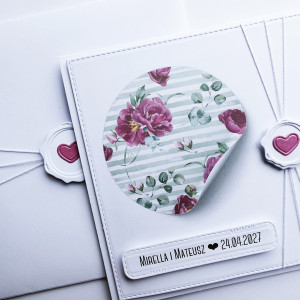 Niebanalna kartka ślubna ręcznie robiona różowe kwiaty personalizowana