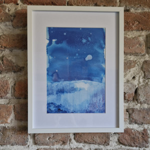 Niebieska abstrakcja oprawiona "12" z serii "Senne pejzaże"