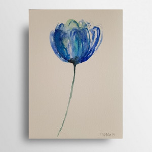 Niebieski kwiatek - akwarela formatu A5