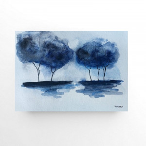 Niebieskie drzewa 2-akwarela formatu A5