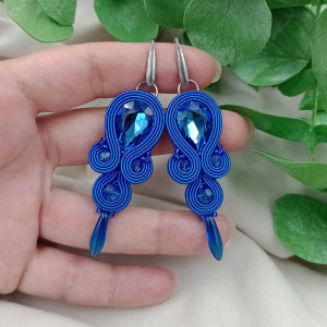Niebieskie kolczyki sutasz soutache kobaltowe chabrowe szafirowe