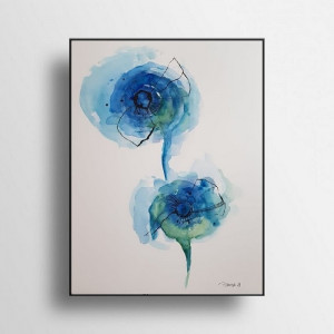 Niebieskie kwiaty - akwarela