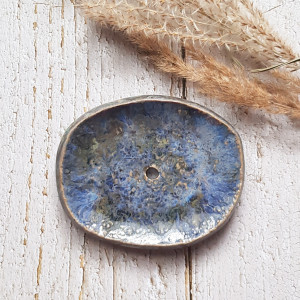 Niebiesko-srebrna mydelniczka ceramiczna handmade