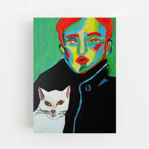 obraz do salonu portret kotka z dżentelmenem