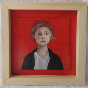 Obraz, kobieta, czerwone tło, portret