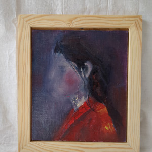 Obraz, kobieta, fioletowe tło, portret