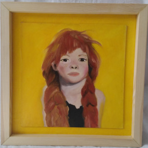 Obraz, kobieta, żółte tło, portret