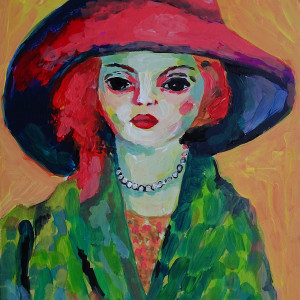 obraz  kolorowy kobieta w kapeluszu