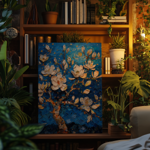 Obraz na płótnie - kwitnące drzewo na tle gwiaździstej nocy