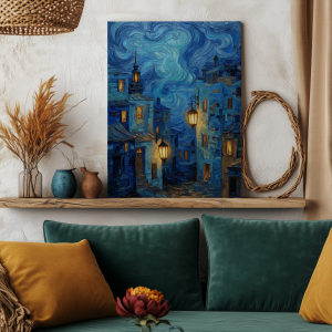 Obraz na płótnie - nocne miasto, styl Van Gogha