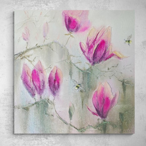 Obraz na płótnie ręcznie malowany akrylami strukruralny Magnolia 3d