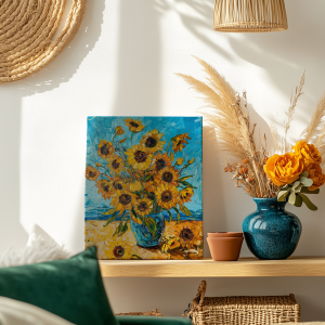 Obraz na płótnie - słoneczniki w wazonie, styl van Gogha