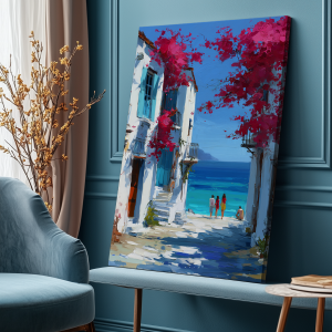 Obraz na płótnie — śródziemnomorska uliczka z widokiem na morze