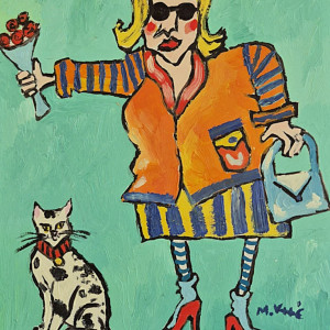 obraz olejny dama z kotem