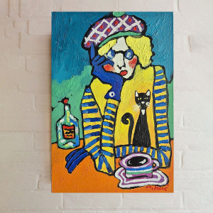 obraz olejny jeszcze jedna kawa i będzie dobrze