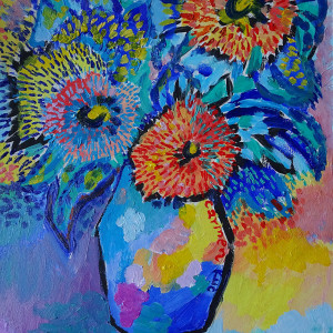 obraz olejny kolorowe kwiaty