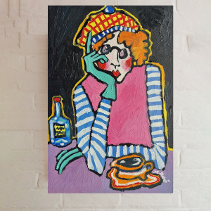 obraz olejny  pani i kawa