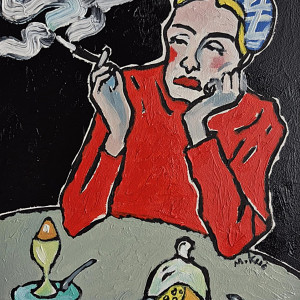 obraz olejny portret babci myśli unoszą się wolniej niż dym