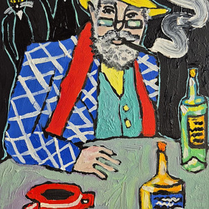 obraz olejny portret dziadka czarne koty wiedzą więcej