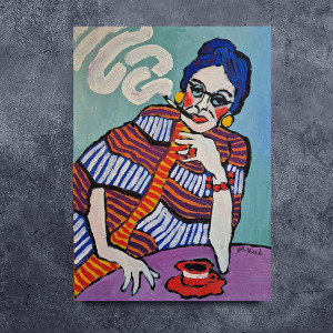 obraz olejny portret pasiate myśli babci