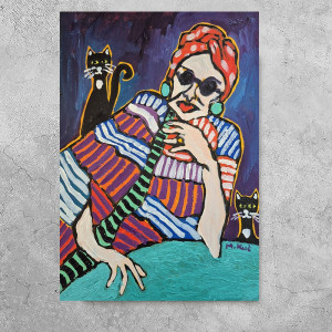 obraz olejny portret tam gdzie czuwają koty