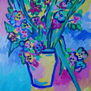 obraz olejny ręcznie malowany kolorowe kwiaty