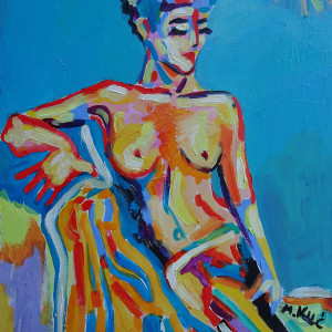 obraz ręcznie malowany olejny naga dama
