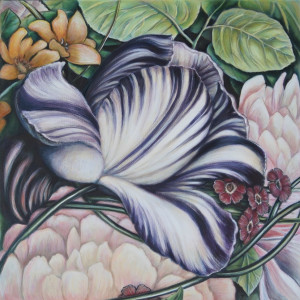 Obraz "Tulipan i peonie" na płótnie 100x100 cm