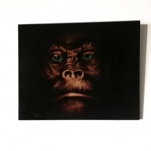 Obraz wypalony w drewnie. Małpa. Pirografia.