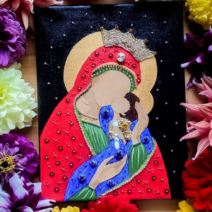 Obraz z haftem Matka Boska z Dzieciątkiem