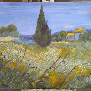 Obraz "Zielone pole z cyprysem" według van Gogh