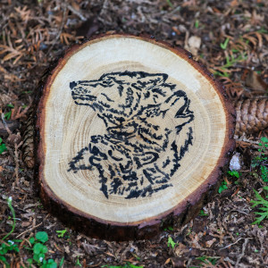 Obrazek malowany na drewnie z korą - Wilki Bieszcz