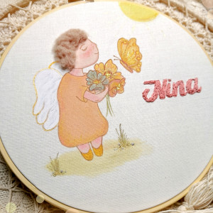 Obrazek z aniołem i imieniem dziecka na chrzest