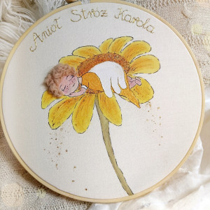 obrazek z aniołem  na kwiatku, pamiątka chrztu