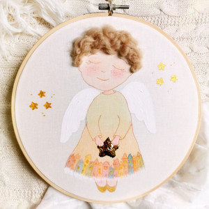 obrazek z aniołem na pamiątkę narodzin, chrztu