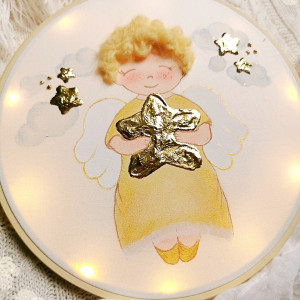 obrazek z aniołkiem na pamiątkę Chrztu, podświetlenie led
