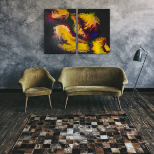 Ognisty dwuczęściowy obraz abstrakcyjny 'Juego de fuego' 2x50x70 cm