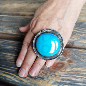 Okazały Błękitny regulowany witrażowy pierścionek