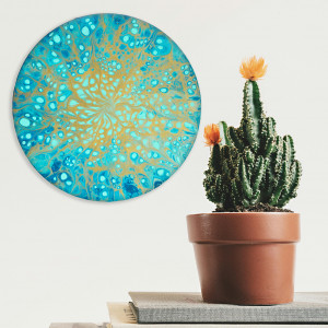 Okrągły obraz "Serce Oceanu" średnica 40 cm acrylic pouring