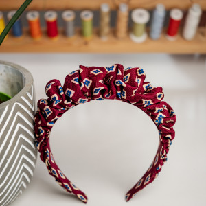 Opaska jedwabna bordo i kwiatki - upcykling