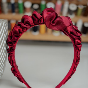 Opaska jedwabna do włosów winne czerwienie - upcykling