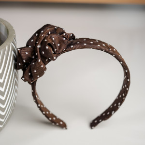 Opaska jedwabna groszki na brązie - upcykling