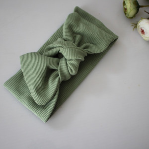 Opaska szeroka prążek brudna mięta kokarda